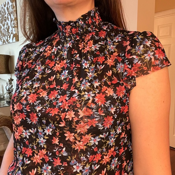 I.N. Smocked Neck Ditsy Floral Print Blouse Top - Picture 5 of 13